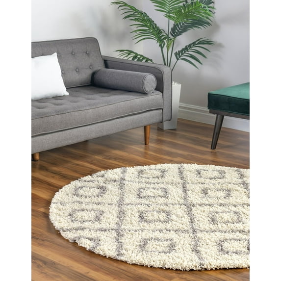 Unique Loom Trellis Shag Collection Area Rug - Ruth (5' 3" Round Ivory/Gray)