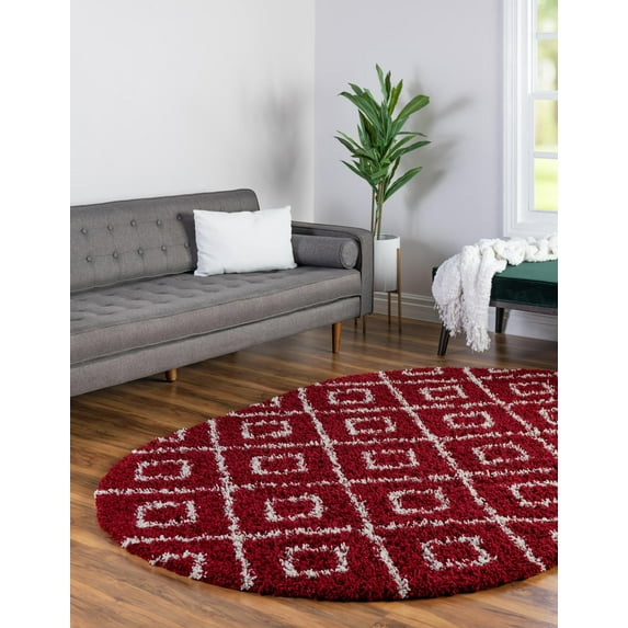 Unique Loom Trellis Shag Collection Area Rug - Ruth (5' 3" x 8' Oval Burgundy Red/Ivory)