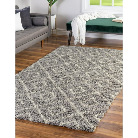 Unique Loom Trellis Shag Collection Area Rug - Ruth (5' 3" x 8' Rectangle Gray/Ivory)