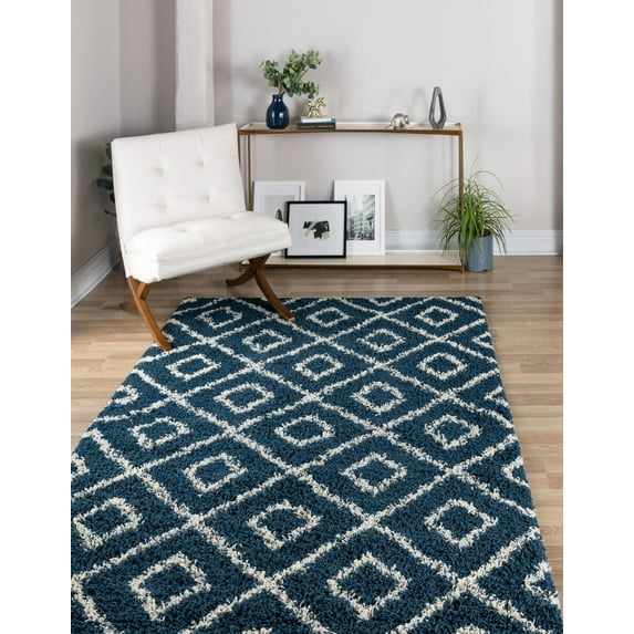 Unique Loom Trellis Shag Collection Area Rug - Ruth (5' 3" x 8' Rectangle Navy Blue/Ivory)