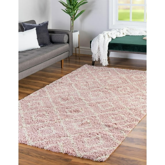 Unique Loom Trellis Shag Collection Area Rug - Ruth (6' x 9' Rectangle Light Pink/Ivory)
