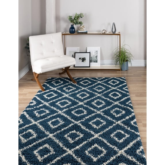 Unique Loom Trellis Shag Collection Area Rug - Ruth (6' x 9' Rectangle Navy Blue/Ivory)