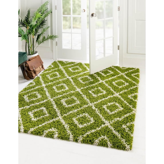 Unique Loom Trellis Shag Collection Area Rug - Ruth (7' 10" Square Green/Ivory)