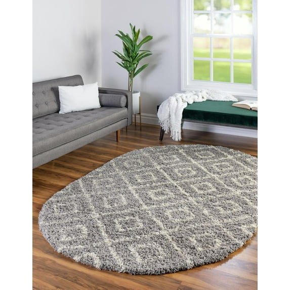Unique Loom Trellis Shag Collection Area Rug - Ruth (7' 10" x 10' Oval Gray/Ivory)