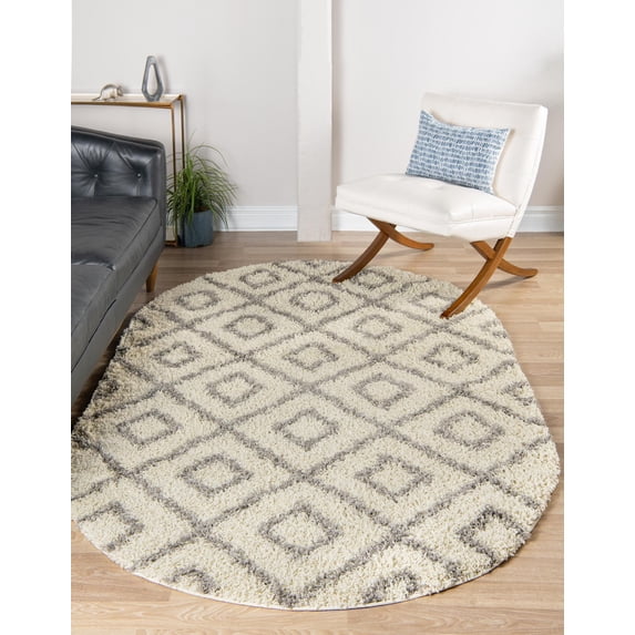 Unique Loom Trellis Shag Collection Area Rug - Ruth (7' 10" x 10' Oval Ivory/Gray)