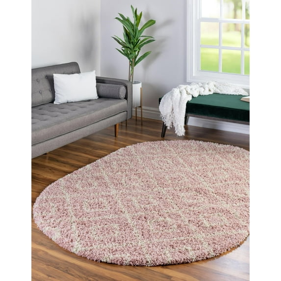 Unique Loom Trellis Shag Collection Area Rug - Ruth (7' 10" x 10' Oval Light Pink/Ivory)