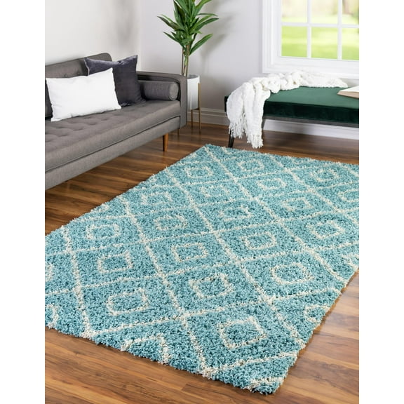 Unique Loom Trellis Shag Collection Area Rug - Ruth (7' 10" x 10' Rectangle Aqua/Ivory)