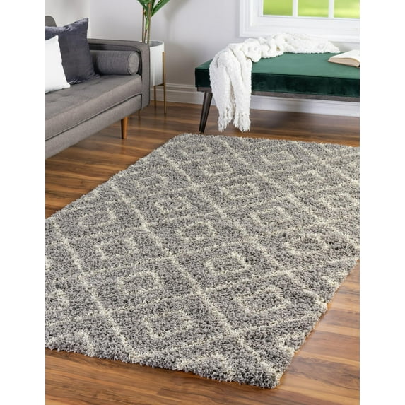 Unique Loom Trellis Shag Collection Area Rug - Ruth (7' 10" x 10' Rectangle Gray/Ivory)