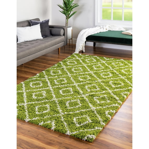 Unique Loom Trellis Shag Collection Area Rug - Ruth (7' 10" x 10' Rectangle Green/Ivory)