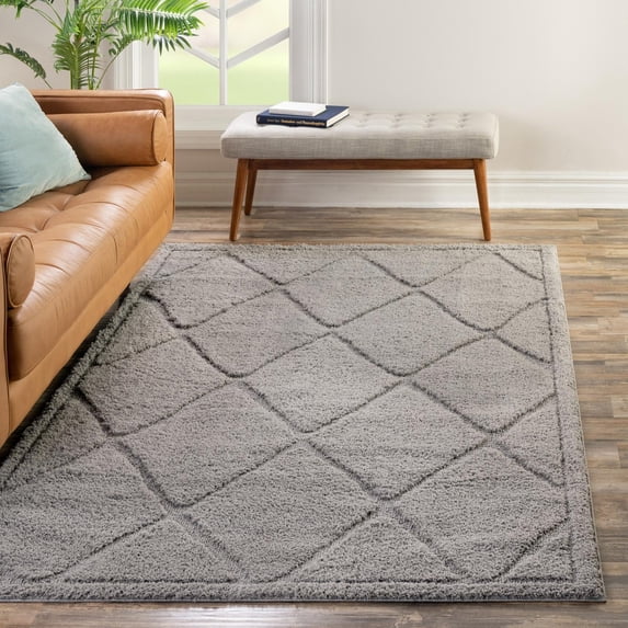 Unique Loom Trellis Shag Collection Area Rug - Ruth (7' 10" x 10' Rectangle Navy Blue/Ivory)