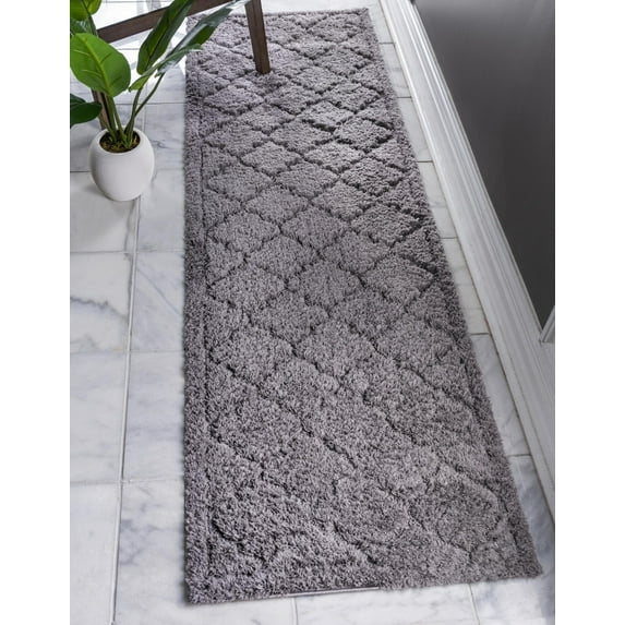 Unique Loom Trellis Shag Collection Area Rug - Traditional (2' 7" x 10' Runner Dark Gray)