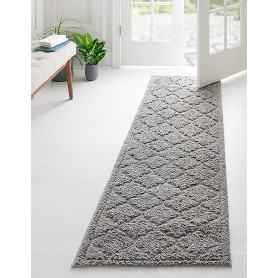 Unique Loom Trellis Shag Collection Area Rug - Traditional (2' 7" x 10' Runner Gray)