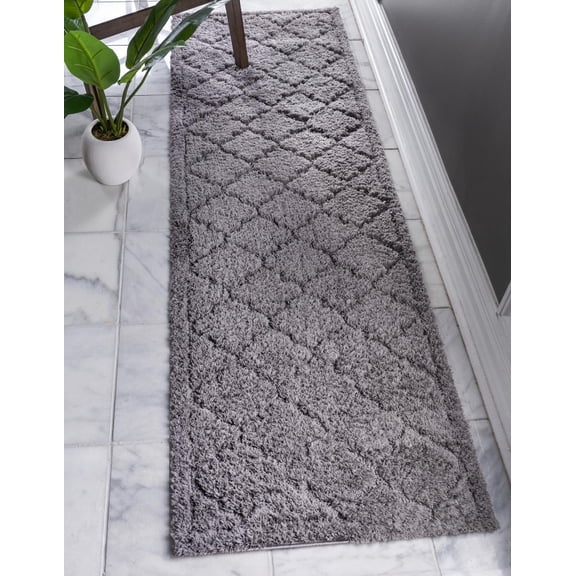 Unique Loom Trellis Shag Collection Area Rug - Traditional (2' x 6' 9" Runner Dark Gray)