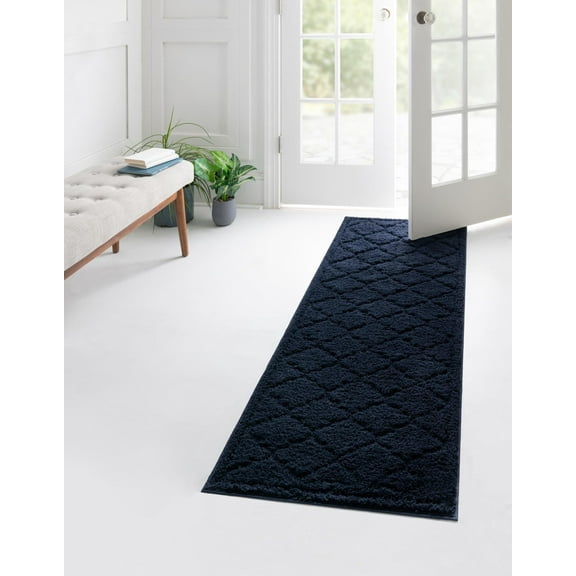 Unique Loom Trellis Shag Collection Area Rug - Traditional (2' x 6' 9" Runner Navy Blue)