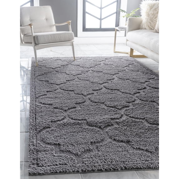 Unique Loom Trellis Shag Collection Area Rug - Traditional (4' 1" x 6' 1" Rectangle Dark Gray)