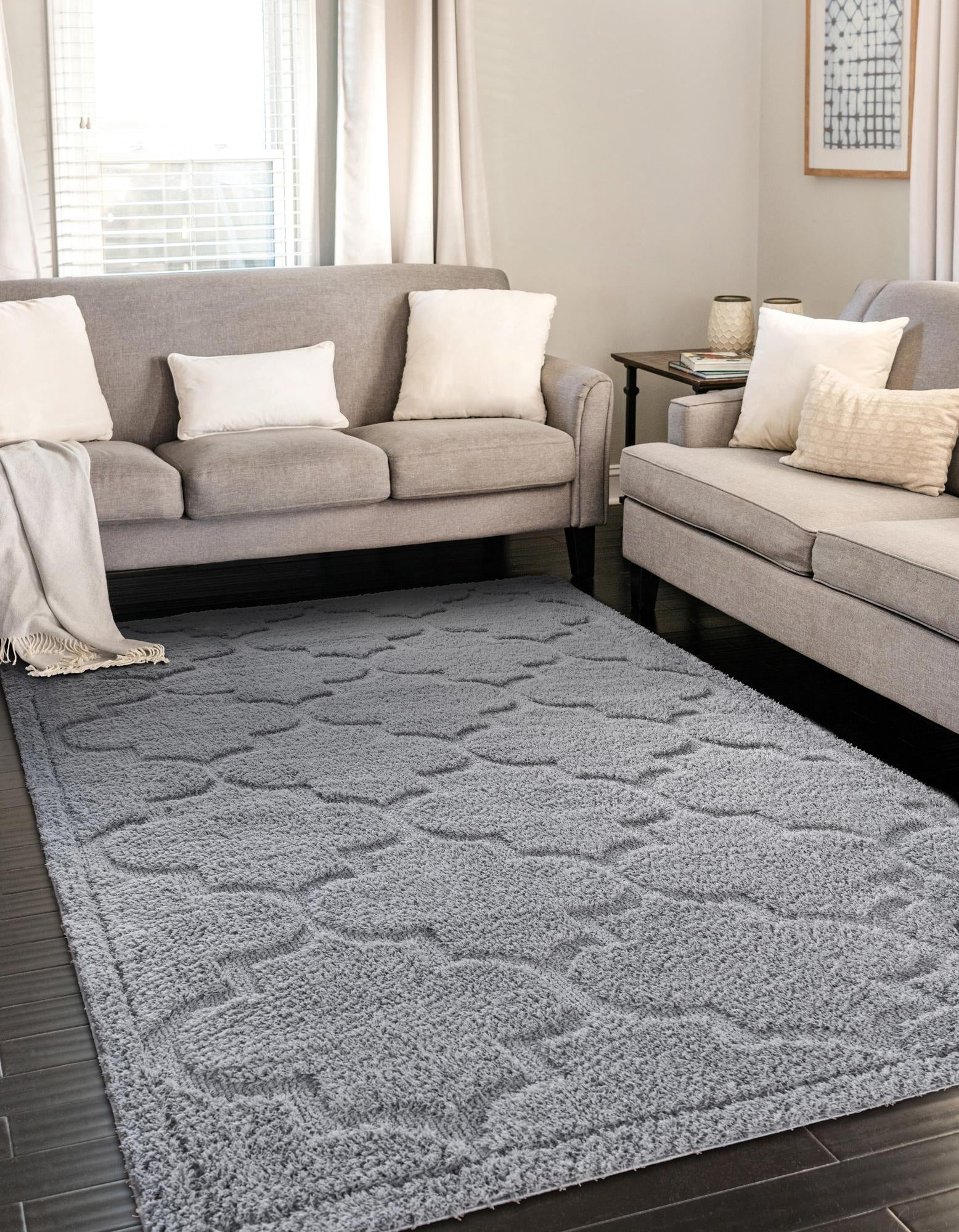 Gray Trellis Shag Synthetic 4' x 6' Area Rug