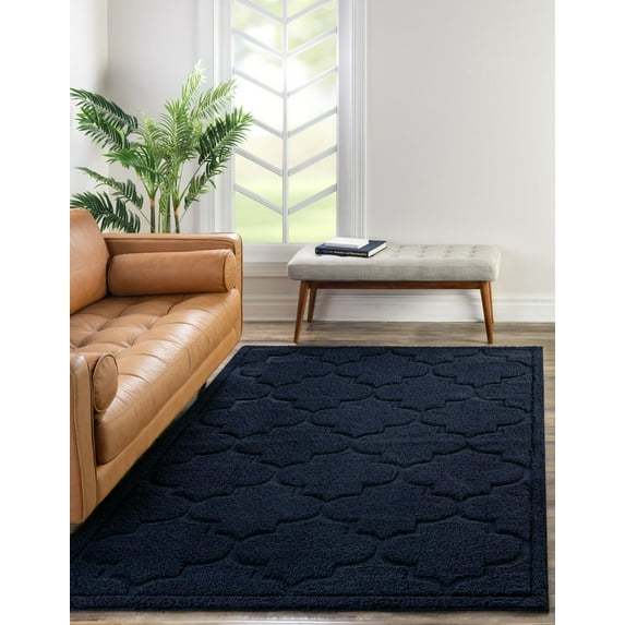 Unique Loom Trellis Shag Collection Area Rug - Traditional (4' x 6' Rectangle Navy Blue)