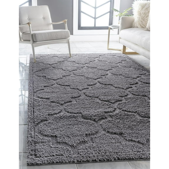 Unique Loom Trellis Shag Collection Area Rug - Traditional (8' x 10' Rectangle Dark Gray)