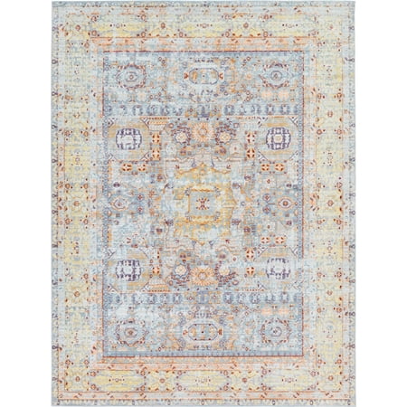 Unique Loom Tremolo Austin Rug Light Blue/Cream 7' 1" x 10' Rectangle Border Bohemian Perfect For Living Room Bed Room Dining Room Office