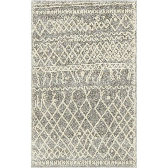 Unique Loom Tribal Fez Rug Gray/Ivory 2' x 3' 1" Rectangle Geometric Bohemian Perfect For Living Room Bed Room Dining Room Office