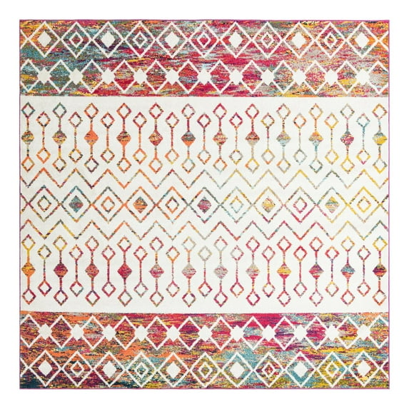 Unique Loom Tribal Trellis Collection Area Rug - Alami (10' Square Ivory Multi/Ivory)
