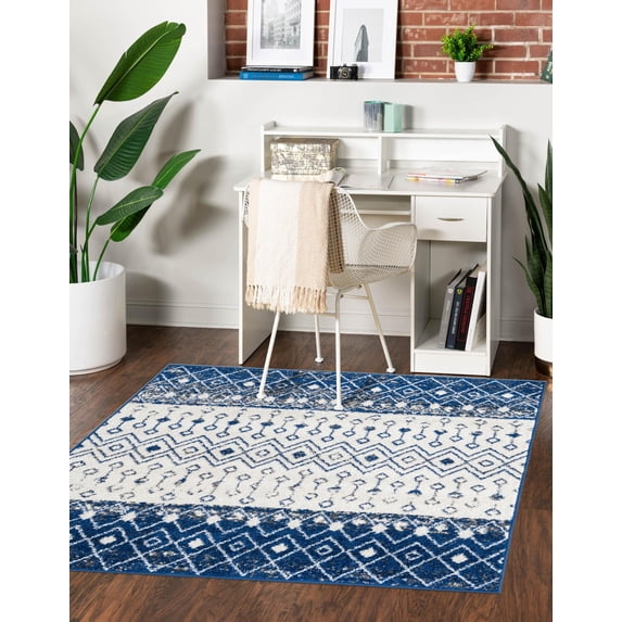 Unique Loom Tribal Trellis Collection Area Rug - Alami (10' Square Ivory Navy Blue/Gray)