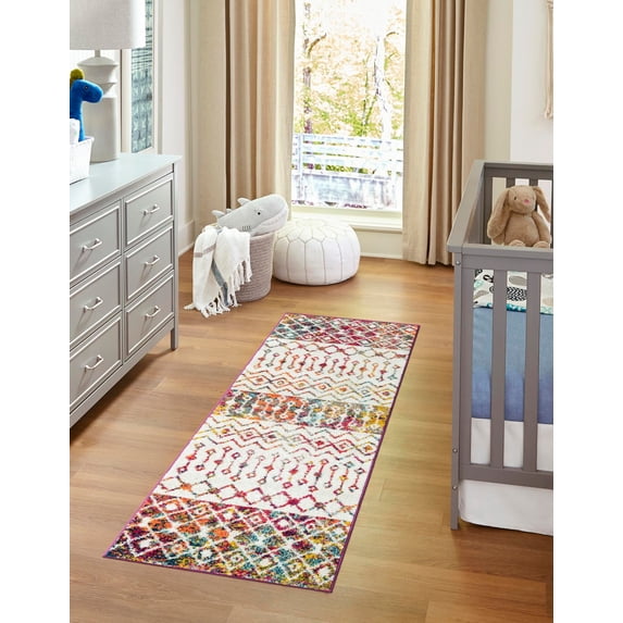Unique Loom Tribal Trellis Collection Area Rug - Alami (2' 7" x 10' Runner Ivory Multi/Ivory)