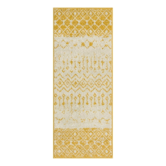 Unique Loom Tribal Trellis Collection Area Rug - Alami (2' x 5' 3" Runner Ivory and Yellow)