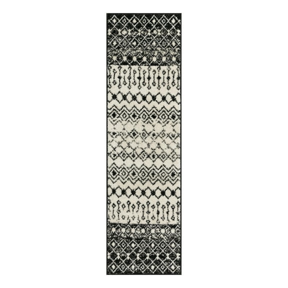 Unique Loom Tribal Trellis Collection Area Rug - Alami (2' x 7' 1" Runner Black and White)