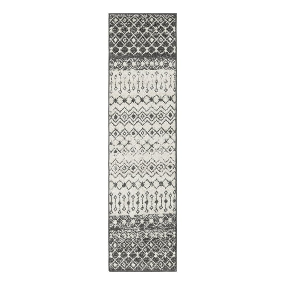 Unique Loom Tribal Trellis Collection Area Rug - Alami (2' x 8' Runner Ivory and Gray/Black)