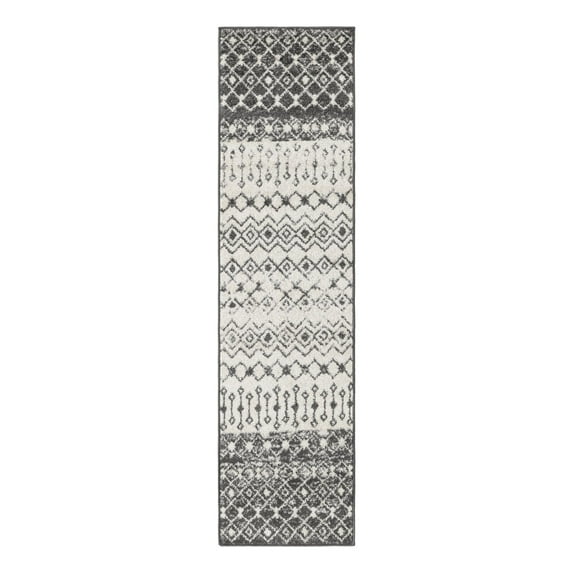 Unique Loom Tribal Trellis Collection Area Rug - Alami (2' x 8' Runner Ivory and Gray/Black)