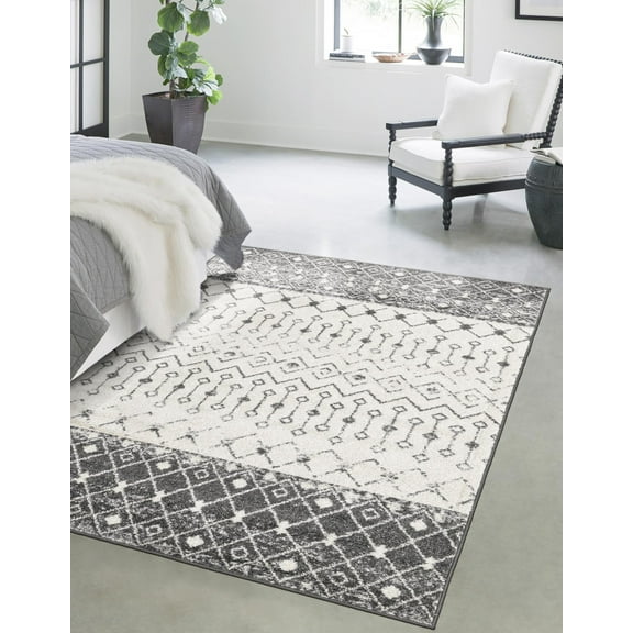 Unique Loom Tribal Trellis Collection Area Rug - Alami (4' 1" x 6' 1" Rectangle Ivory and Gray/Black)
