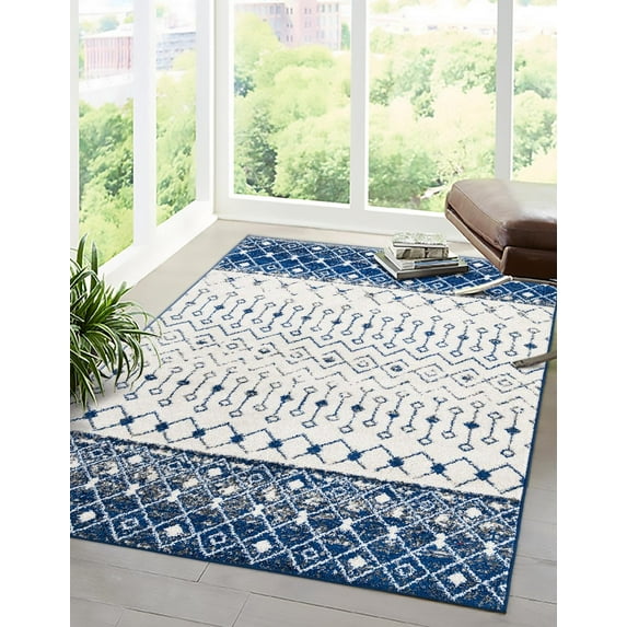 Unique Loom Tribal Trellis Collection Area Rug - Alami (4' x 6' Rectangle Ivory Navy Blue/Gray)