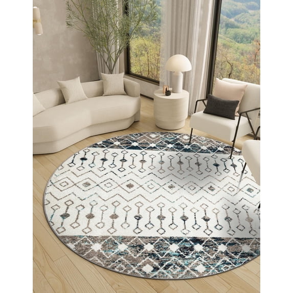Unique Loom Tribal Trellis Collection Area Rug - Alami (6' 1" Round Ivory Gray Blue/Beige)