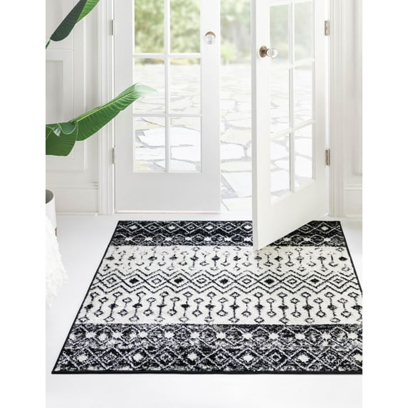 Unique Loom Tribal Trellis Collection Area Rug - Alami (6' 1" Square Black and White)