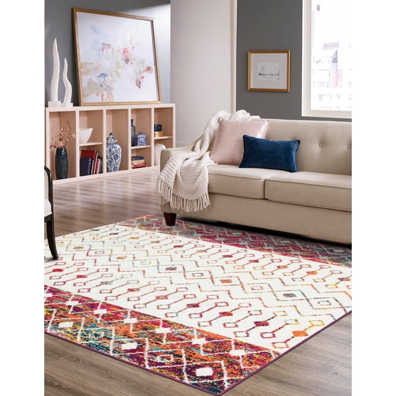 Unique Loom Tribal Trellis Collection Area Rug - Alami (6' 1" Square Ivory Multi/Ivory)