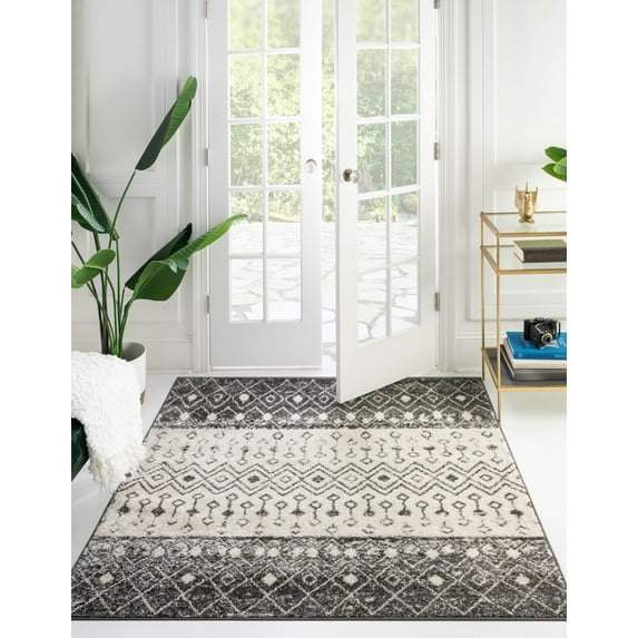 Unique Loom Tribal Trellis Collection Area Rug - Alami (7' 10" Square Ivory and Gray/Black)