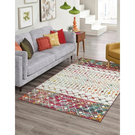 Unique Loom Tribal Trellis Collection Area Rug - Alami (9' x 12' Rectangle Ivory Multi/Ivory)