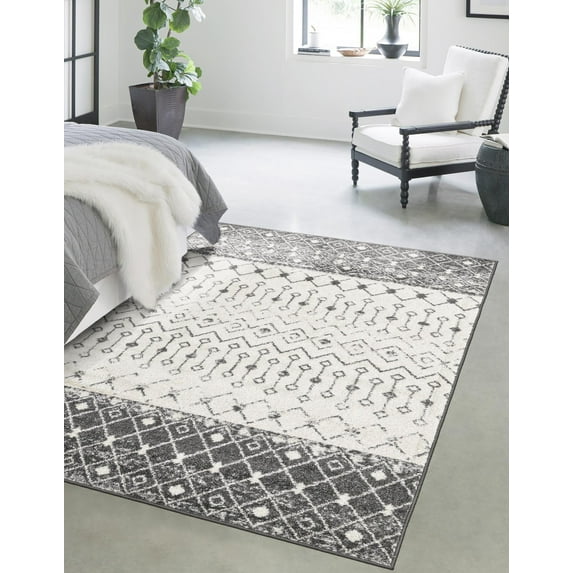 Unique Loom Tribal Trellis Collection Area Rug - Alami (9' x 12' Rectangle Ivory and Gray/Black)