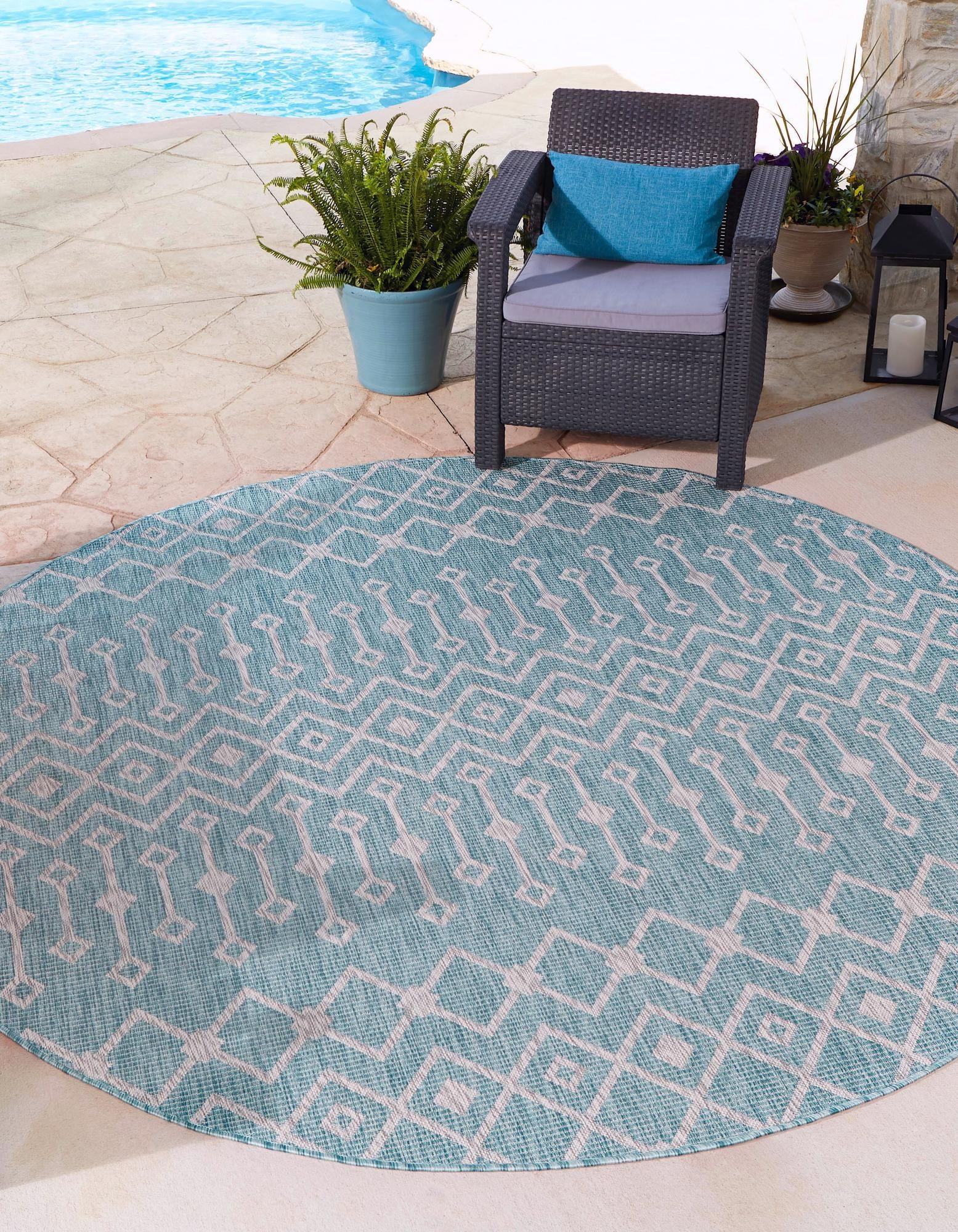 Unique Loom Tribal Trellis Indoor/Outdoor Trellis Rug Aqua/Ivory 3' 3