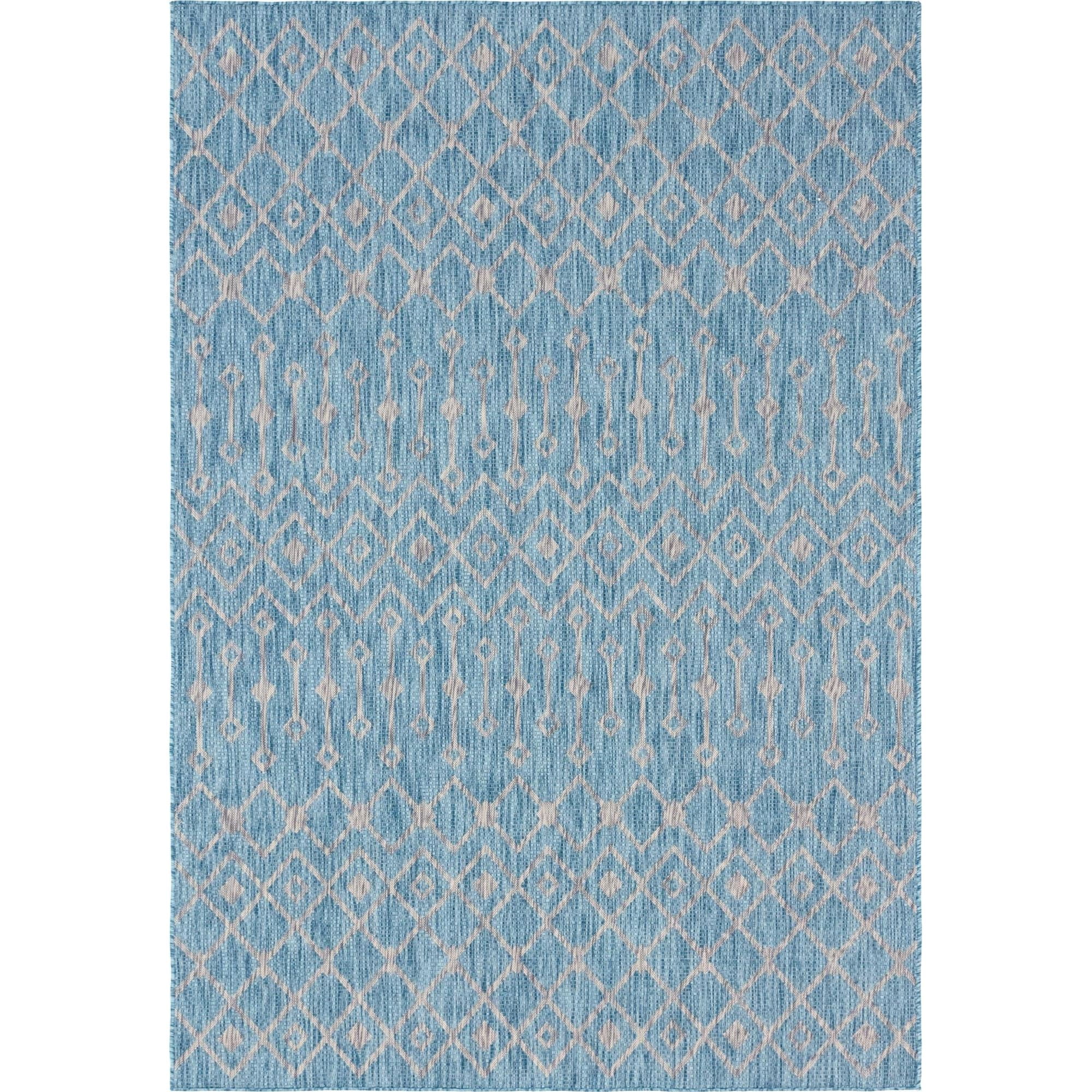Aqua Trellis Synthetic 7' x 10' Easy Care Outdoor Rug