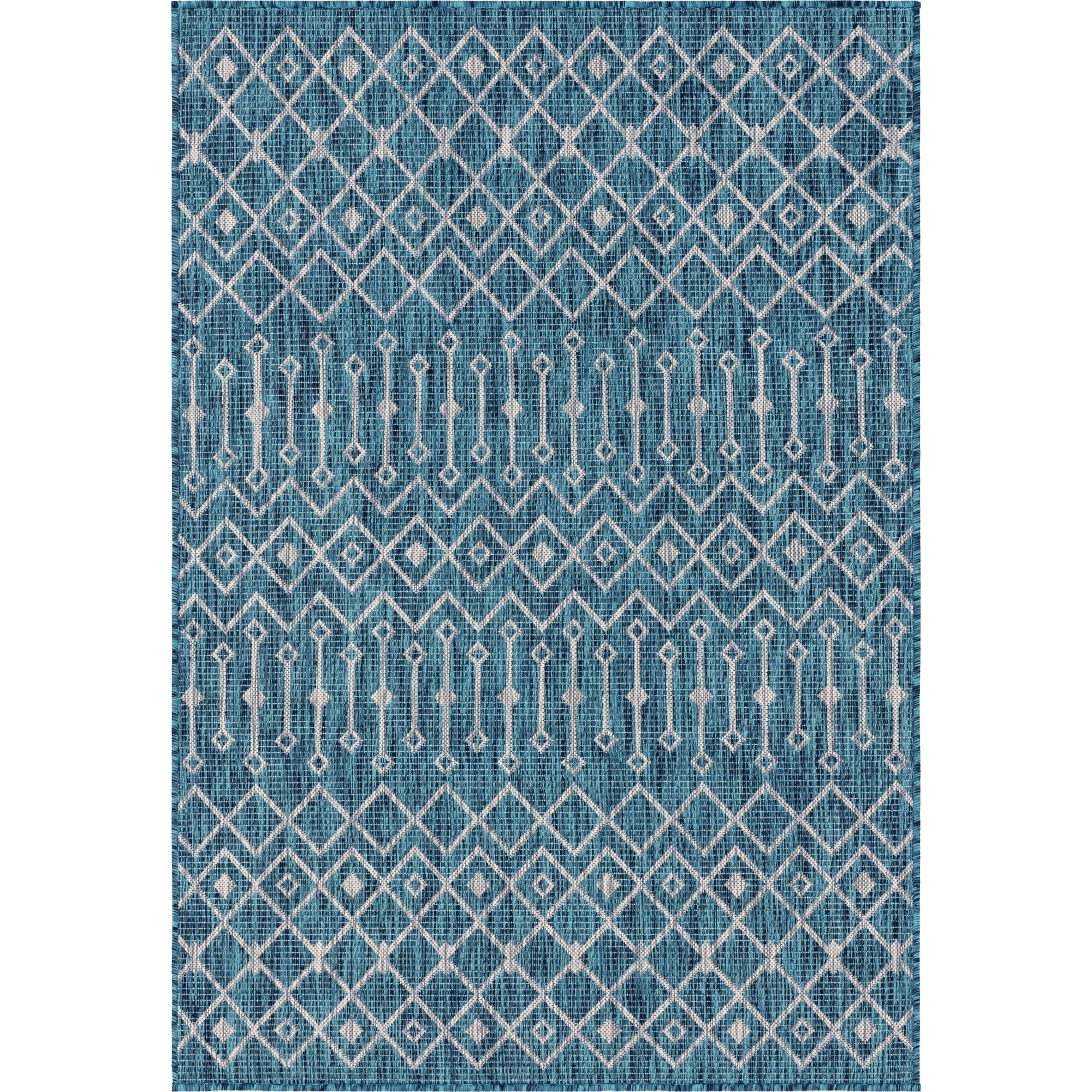 Unique Loom Tribal Trellis Indoor/Outdoor Trellis Rug Teal/Ivory 4' 1 ...