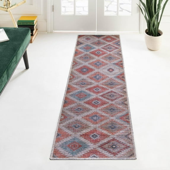 Unique Loom Sisu Collection Area Rug - Tripura (2' x 5' Runner Rust red and Beige/Navy Blue)