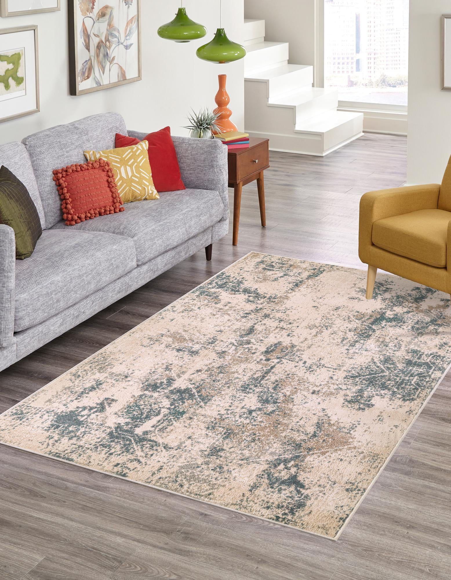Gray Abstract 8' x 10' Synthetic Stain-Resistant Rug