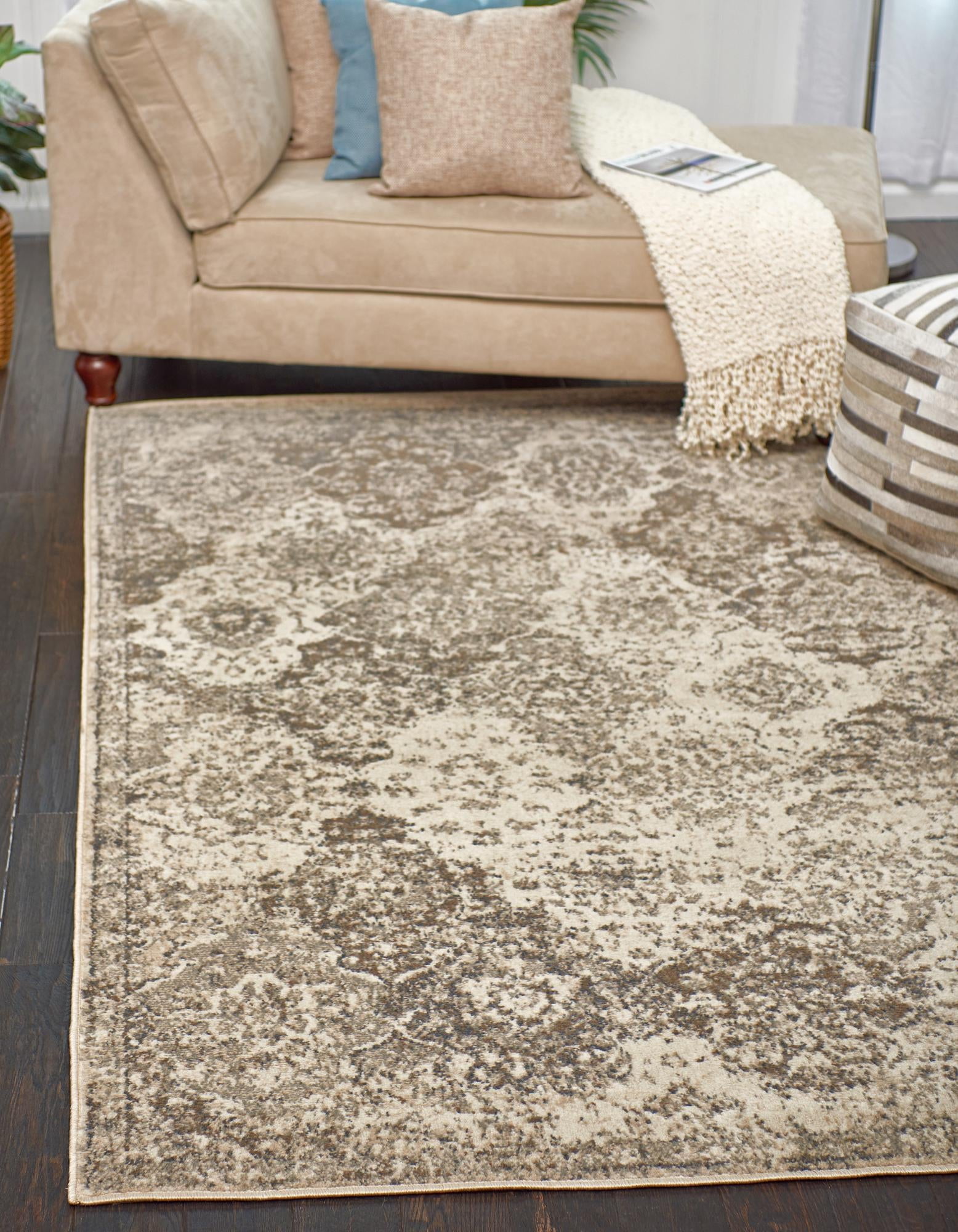Gray Abstract 4' x 6' Stain-Resistant Synthetic Rug
