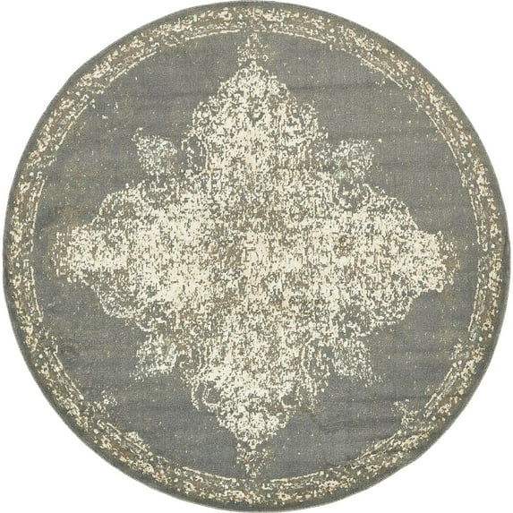 Unique Loom Tuareg Collection Area Rug - Medallion (8' Round Gray/Beige)