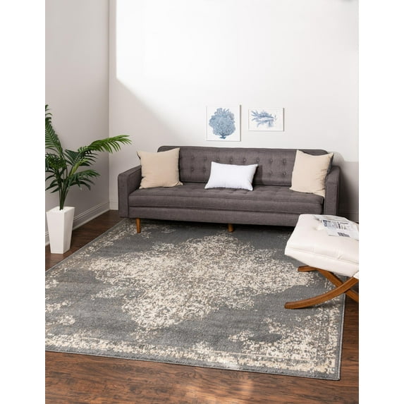 Unique Loom Tuareg Collection Area Rug - Medallion (8' Square Gray/Beige)