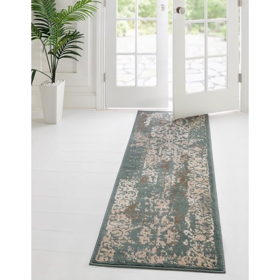 Unique Loom Tuareg Collection Area Rug - Mirage (2' x 6' 1" Runner Green/Beige)