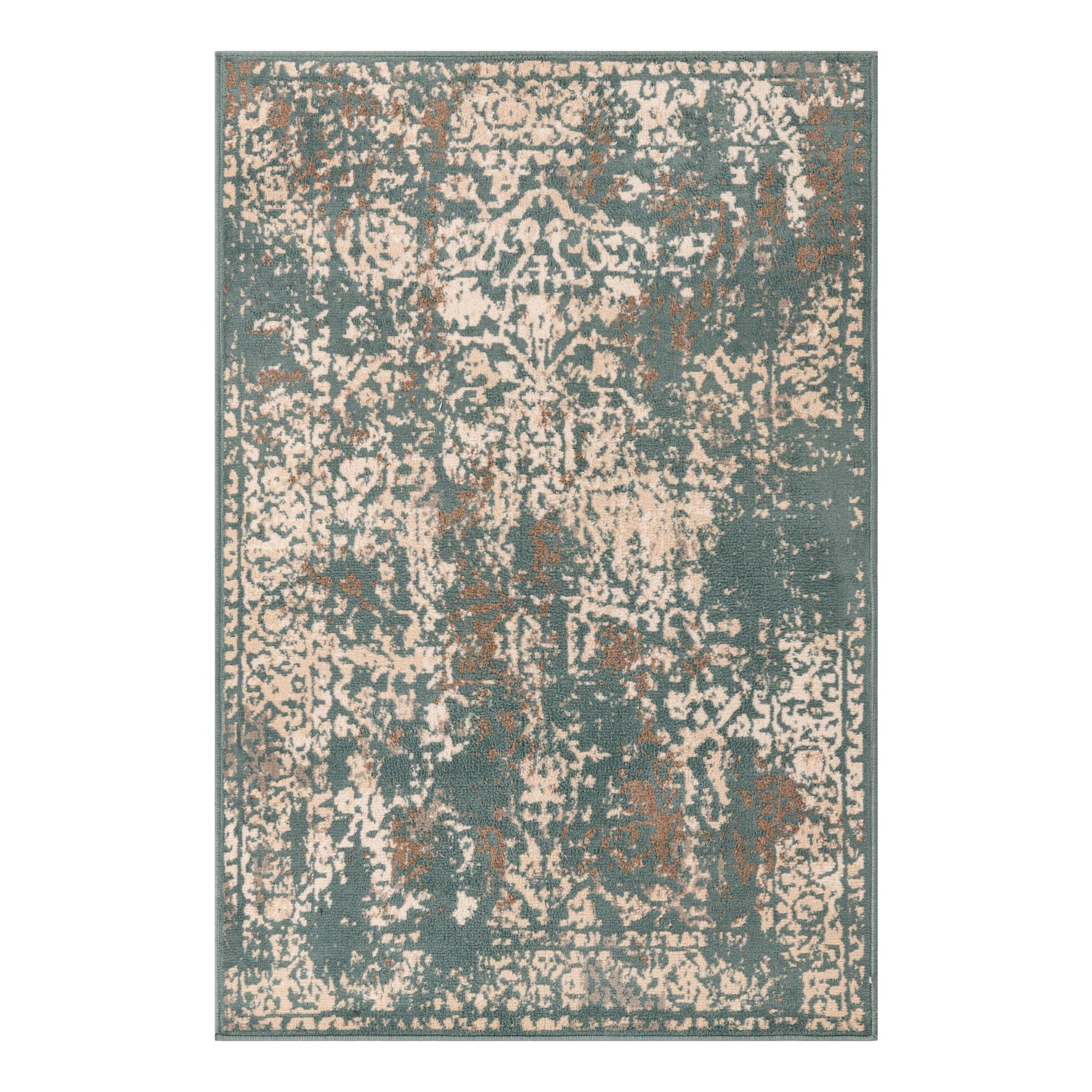 Gray and Green Abstract 4' x 6' Stain-Resistant Synthetic Rug