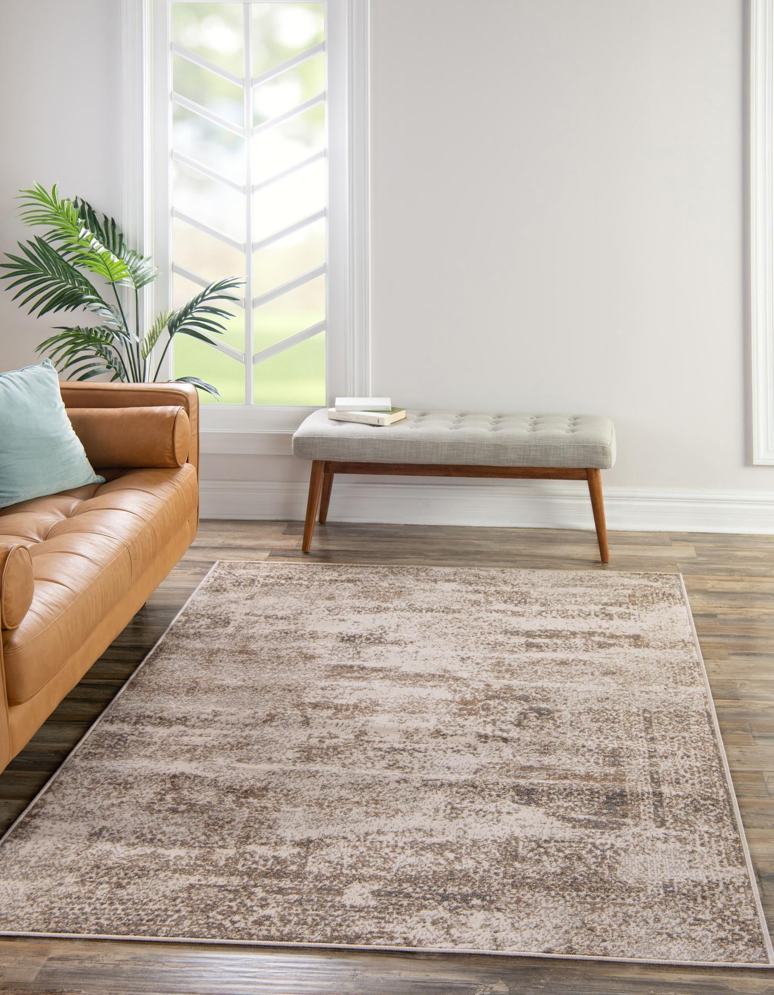 Gray and Ivory Abstract 9' x 12' Stain-Resistant Area Rug